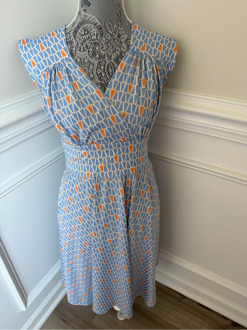 Karina Womens Blue Orange Print Dress Size M